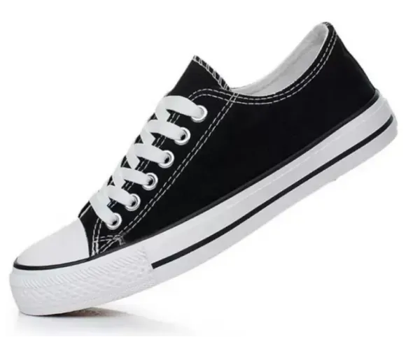 Black Canvas Synthetic Round Toe lace-Up Closure Casual/Sports Sneakers For Unisex